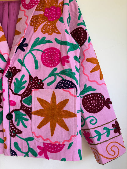 Pink Suzani Floral Blazer on a white background