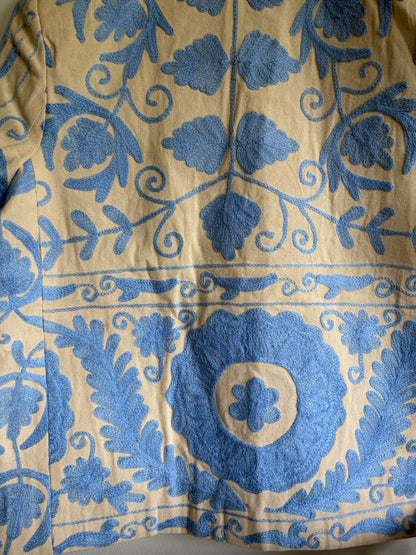 Suzani Embroidery blue floral pattern Blazer 
