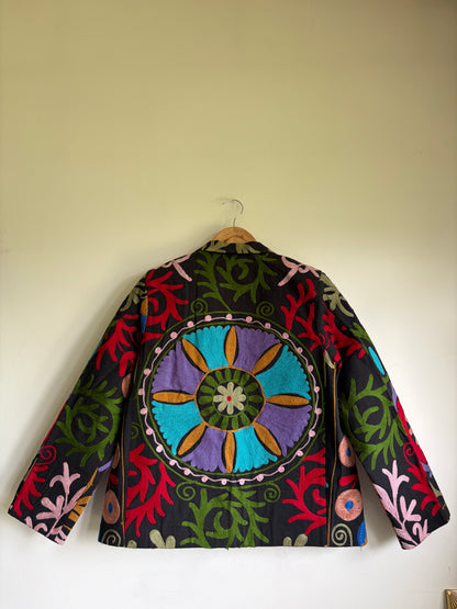 Suzani Embroidery Cotton Blazer – Black Floral