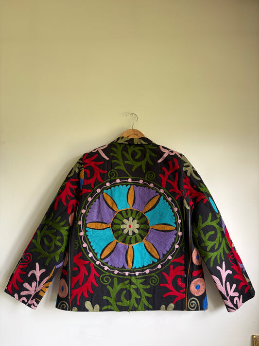 Suzani Embroidery Cotton Blazer – Black Floral