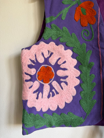 Colorful Suzani embroidery Jacket with floral patterns on a plain background