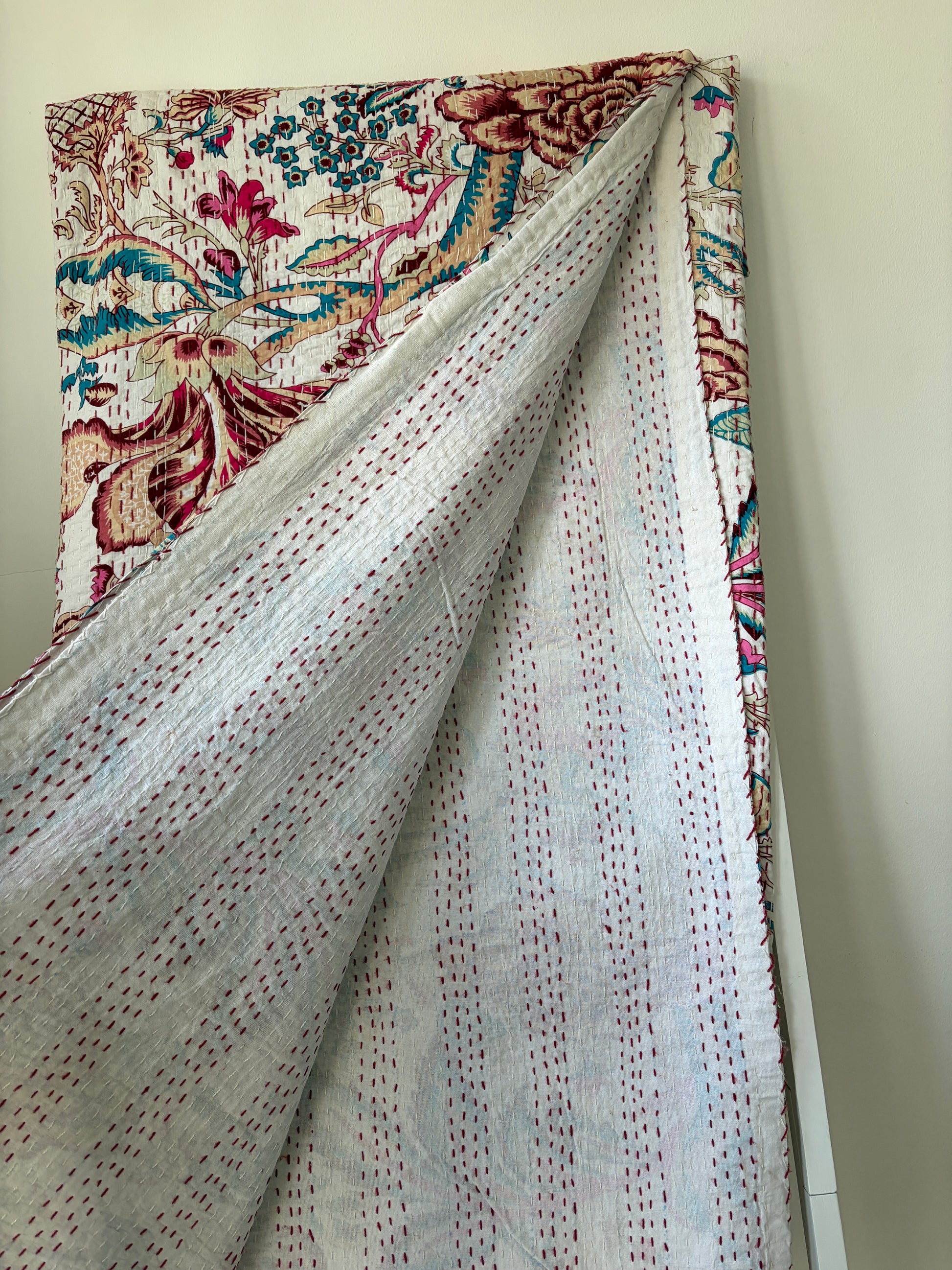 Kantha Bedcover on white background