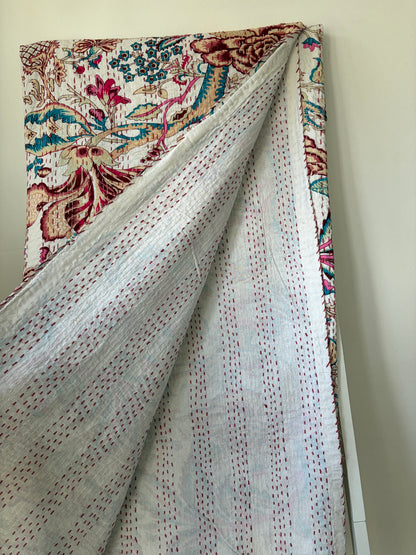 Kantha Bedcover on white background