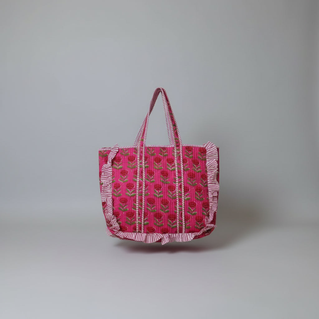 Cotton Quilted Tote Bags with frill My Store