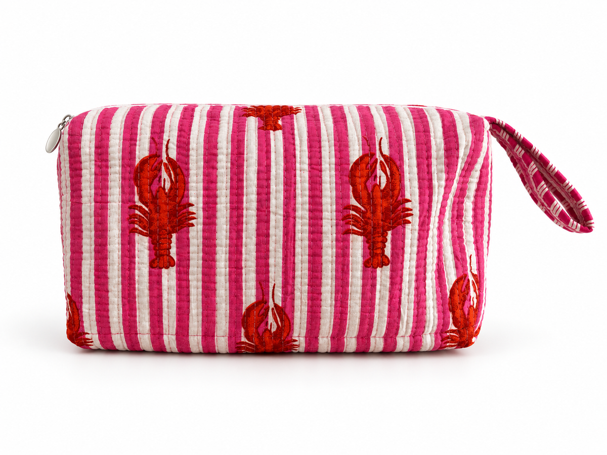 Dark Pink Cotton quilted wash bag
