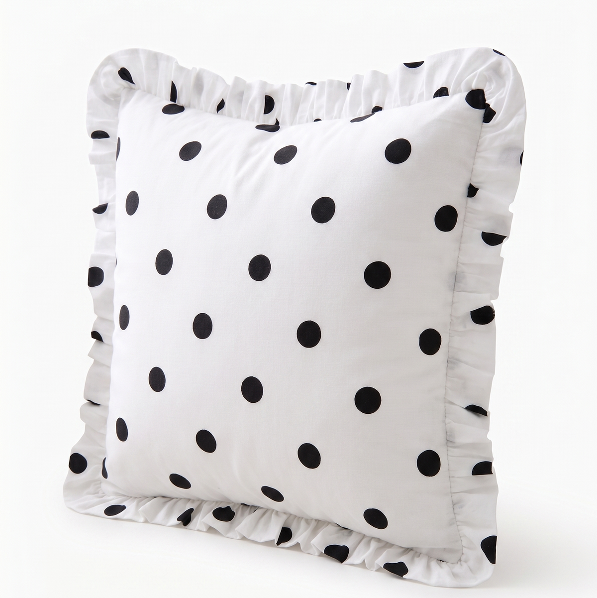 Black & White Polka Dot Ruffle Cushion Cover