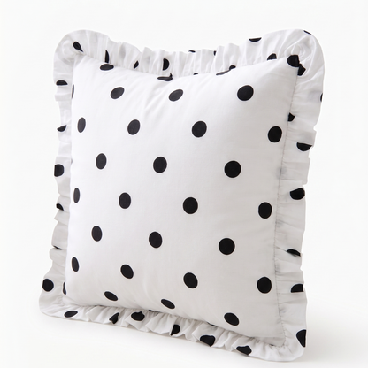 Black & White Polka Dot Ruffle Cushion Cover