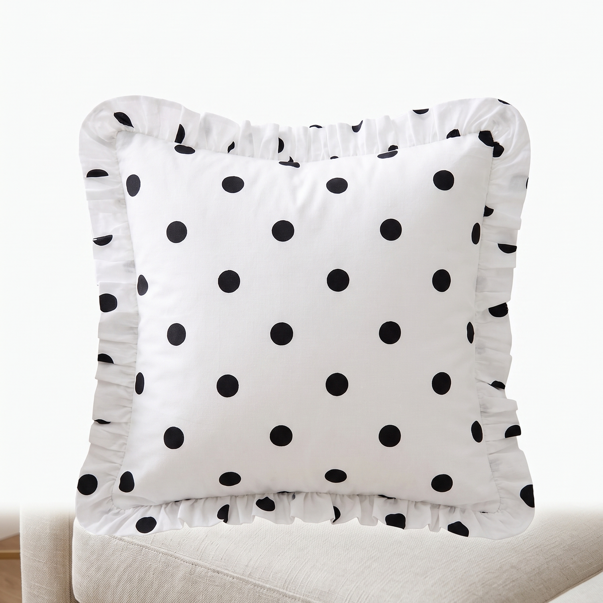 Black & White Polka Dot Ruffle Cushion Cover