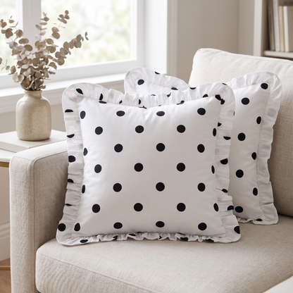 Black & White Polka Dot Ruffle Cushion Cover