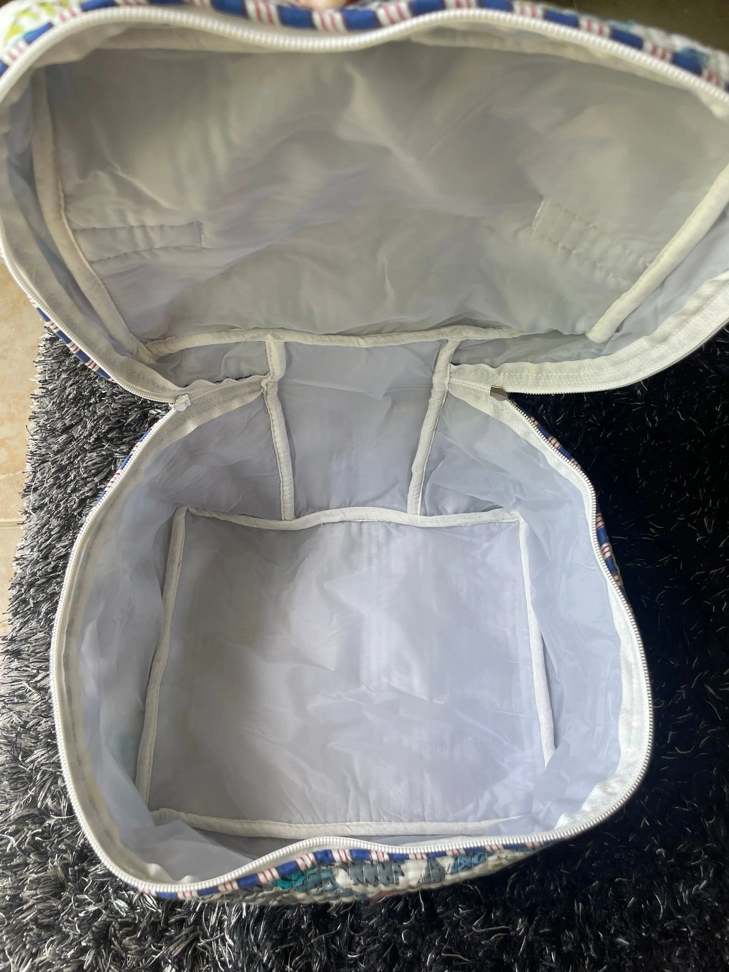 Quilted Fabric Cosmetic Bag White Printed Artofakind