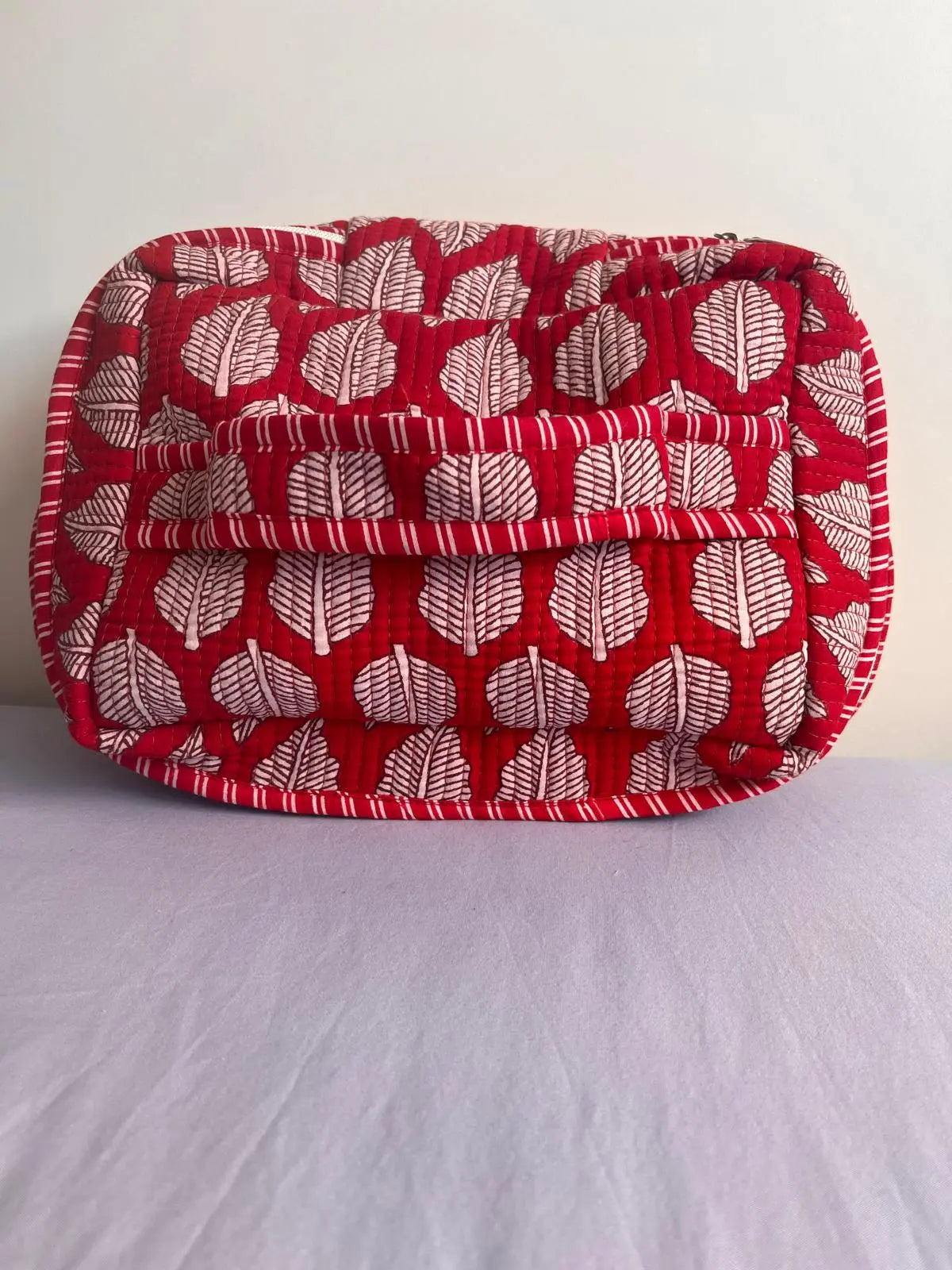 Quilted Fabric Cosmetic Bag Red leaf Printed Artofakind