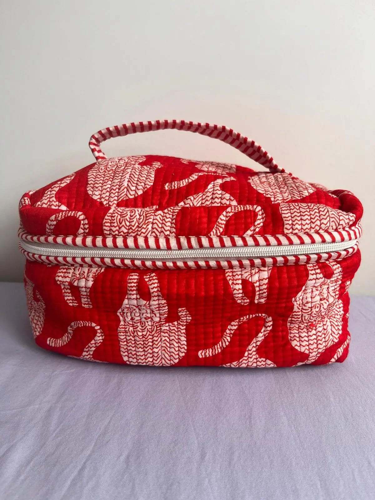 Quilted Fabric Cosmetic Bag Red Tiger Printed Artofakind