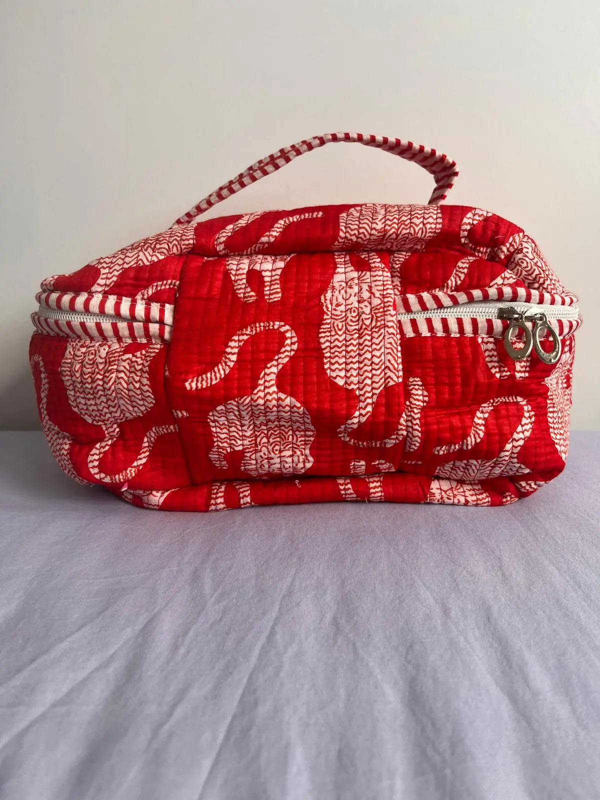 Quilted Fabric Cosmetic Bag Red Tiger Printed Artofakind