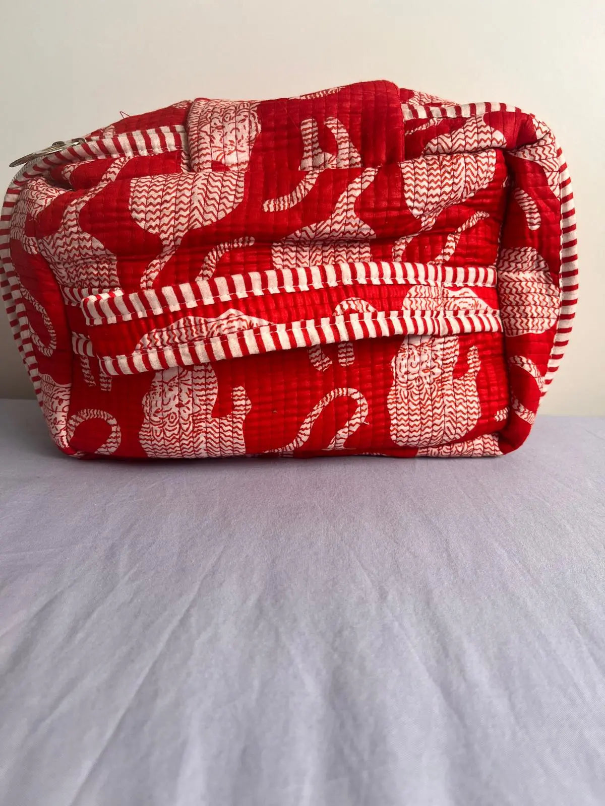 Quilted Fabric Cosmetic Bag Red Tiger Printed Artofakind