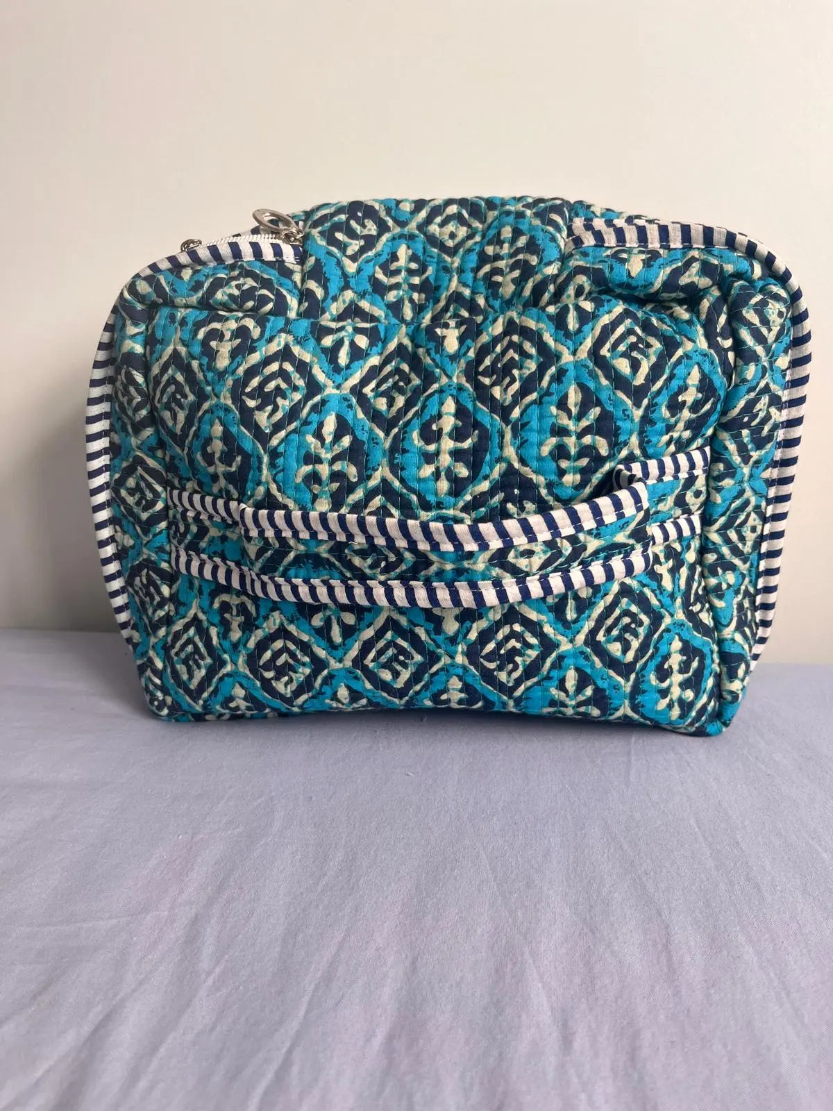 Quilted Fabric Cosmetic Bag Blue Printed Artofakind