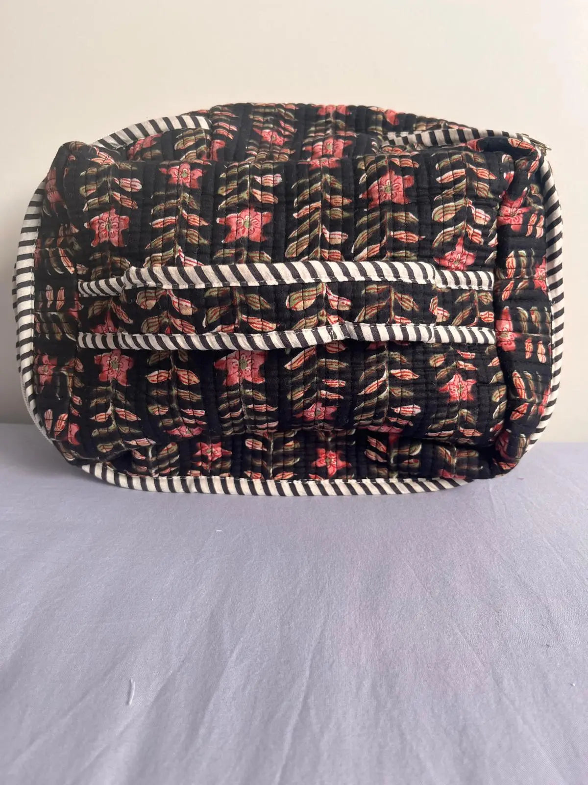 Quilted Fabric Cosmetic Bag Black Printed Artofakind