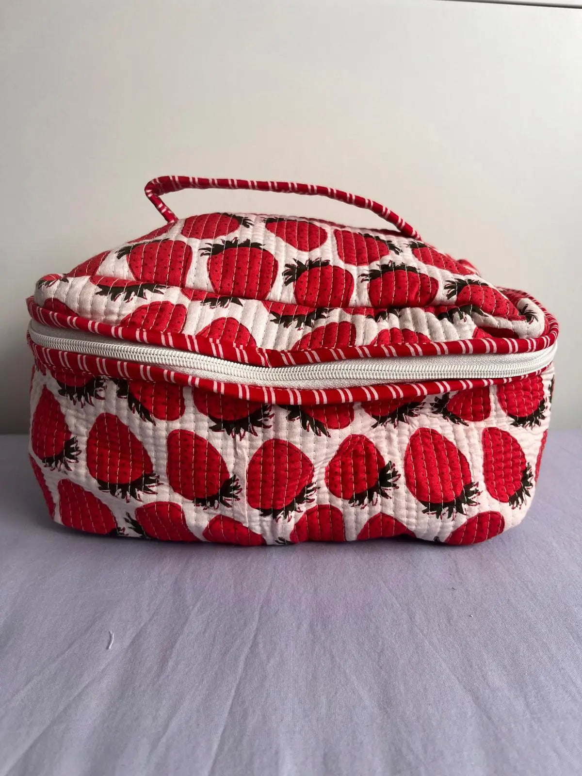 Quilted Fabric Cosmetic Bag Red Strawberry Printed Artofakind