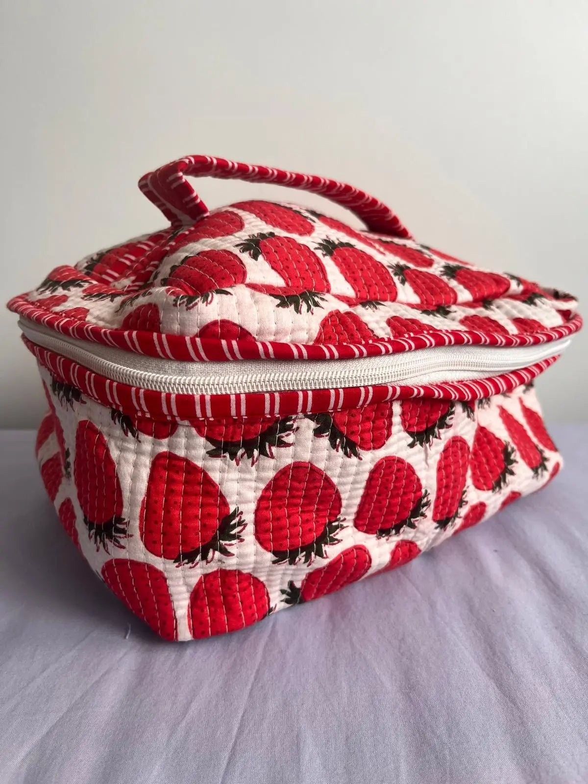 Quilted Fabric Cosmetic Bag Red Strawberry Printed Artofakind