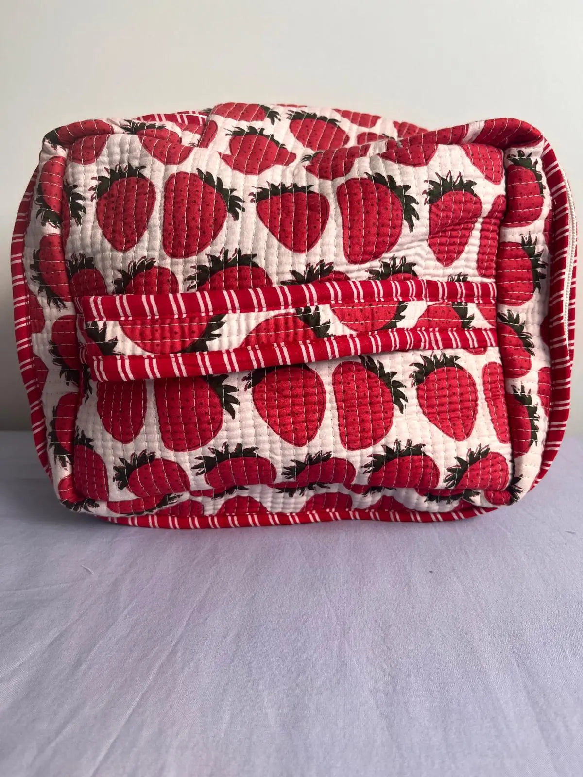 Quilted Fabric Cosmetic Bag Red Strawberry Printed Artofakind