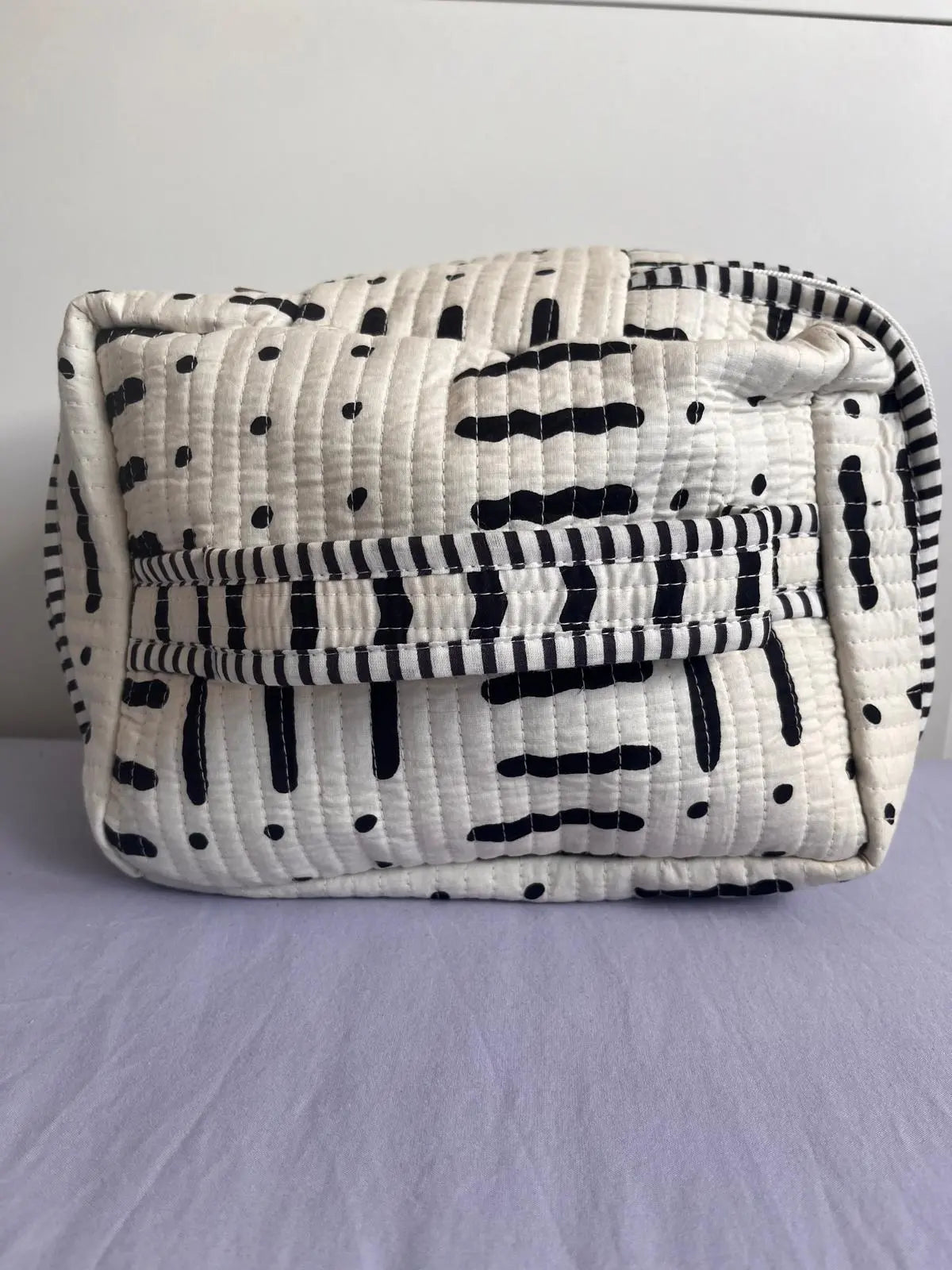 Quilted Fabric Cosmetic Bag White Printed Artofakind