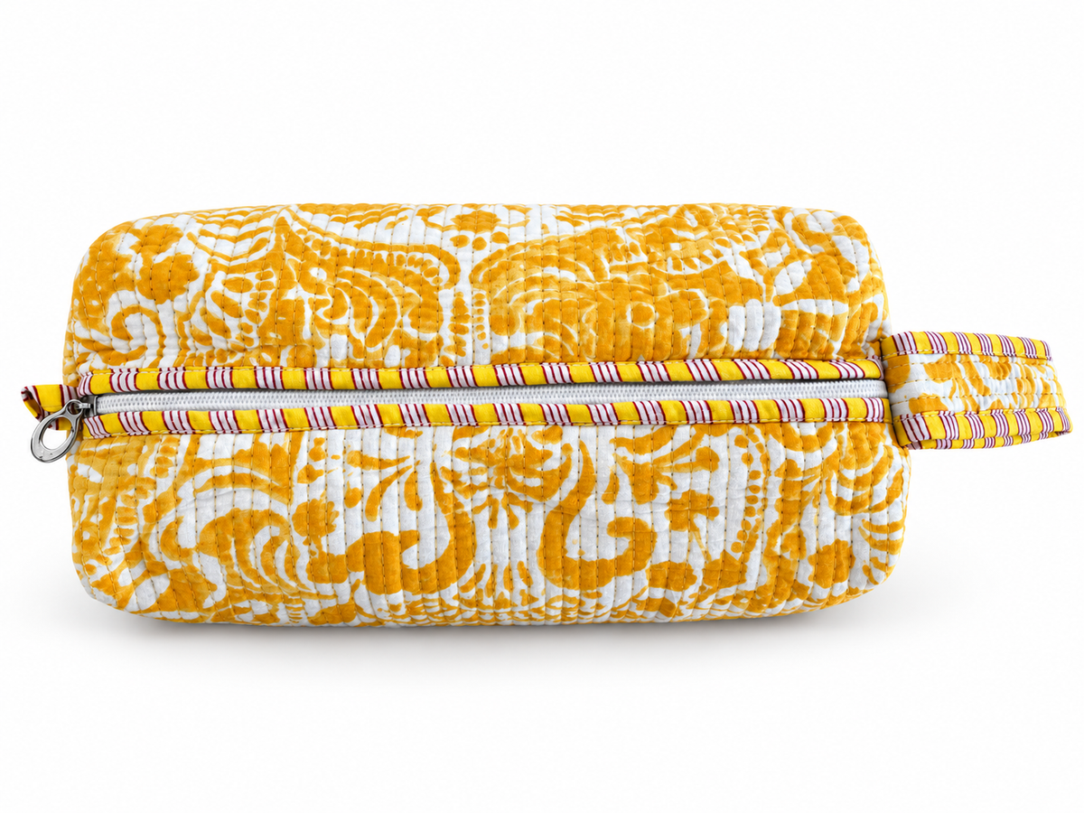 Cotton Quilted wash bag - yellow 