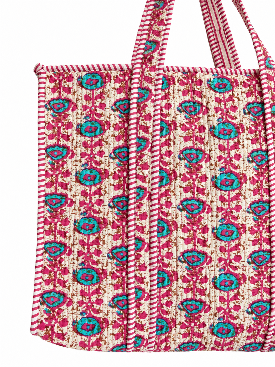 Cream n Pink Floral Cotton Quilted Tote Bag