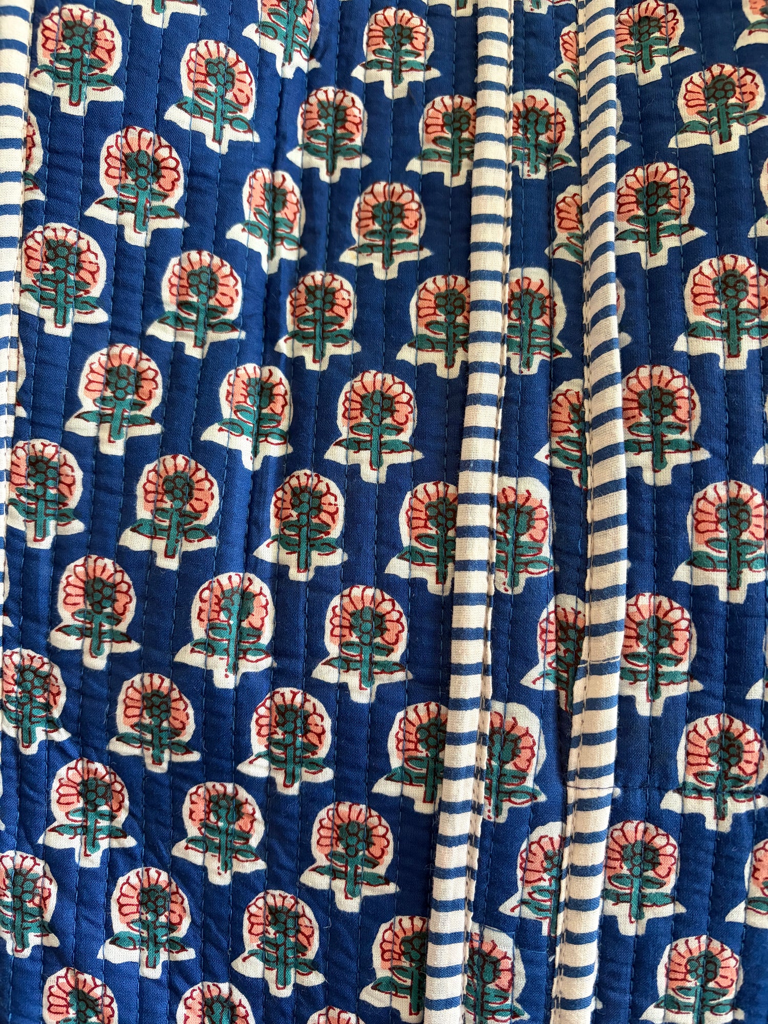 Quilted Blue Tote Bag close up