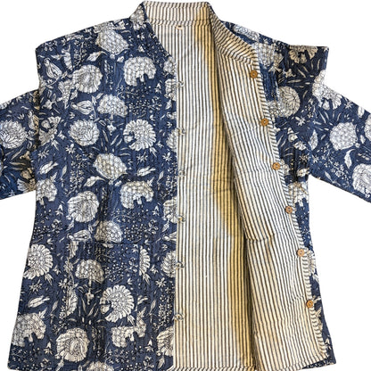 Quilted Jacket with floral and striped patterns on a white background
