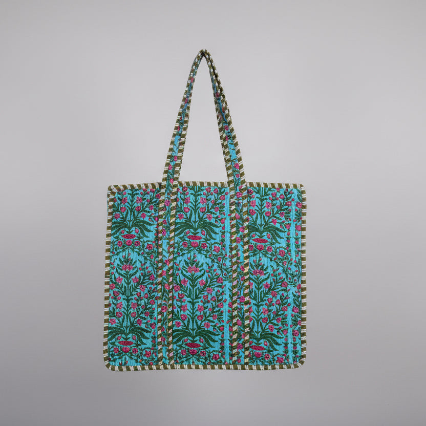 Floral pattern Tote Bag against a light background.