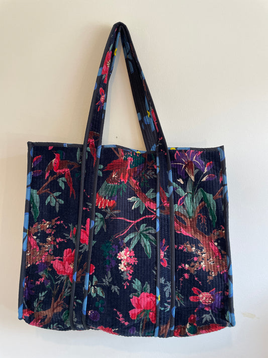 QUILTED VELVET SHOPPER TOTE 
