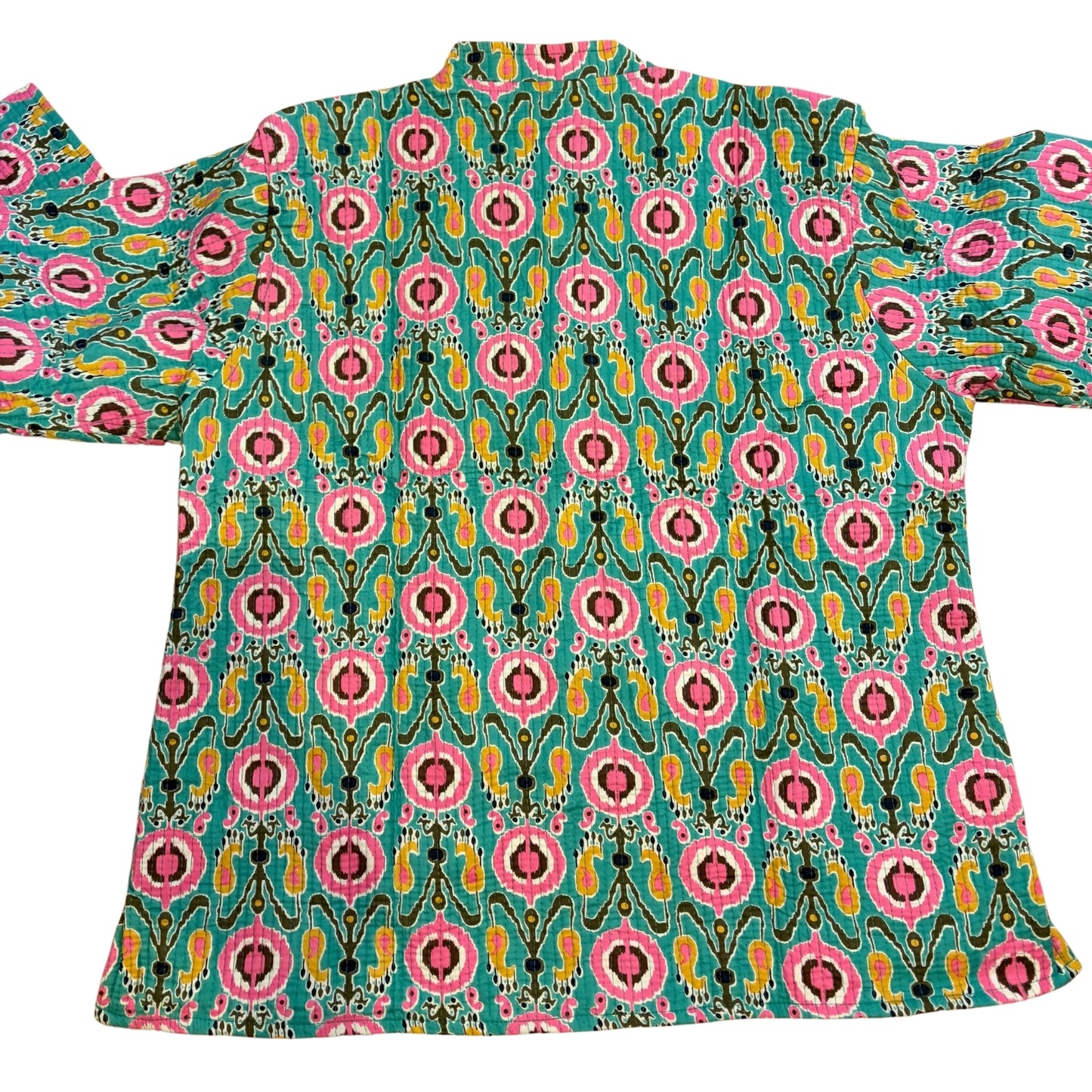 Colorful patterned Jacket with a geometric design on a white background