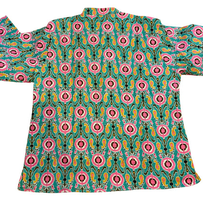 Colorful patterned Jacket with a geometric design on a white background