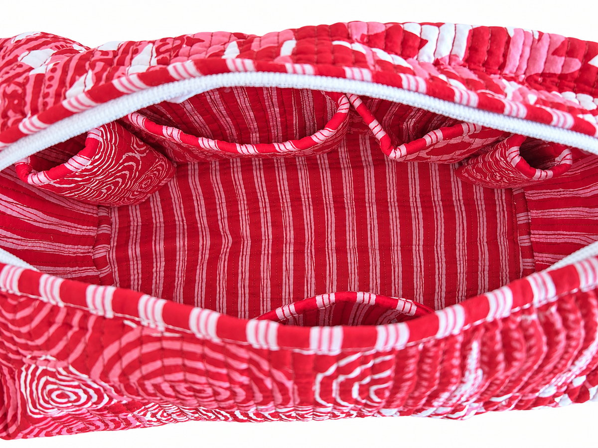 Red Cotton Quilted Hair Tool Travel Bag/Organiser Pouch