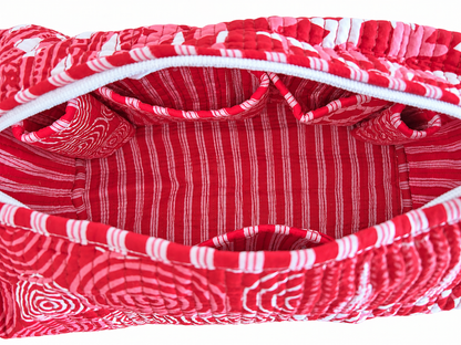 Red Cotton Quilted Hair Tool Travel Bag/Organiser Pouch
