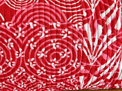 Red Cotton Quilted Hair Tool Travel Bag/Organiser Pouch