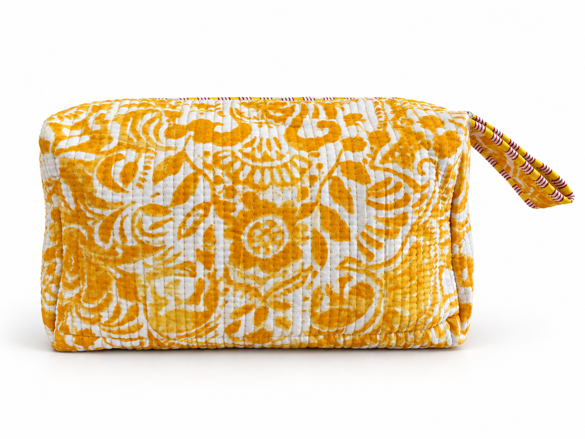Cotton Quilted wash bag - yellow 