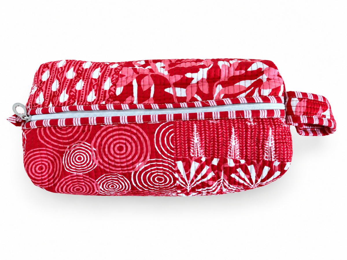 Red Cotton Quilted Hair Tool Travel Bag/Organiser Pouch