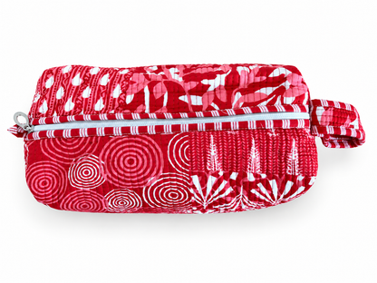 Red Cotton Quilted Hair Tool Travel Bag/Organiser Pouch
