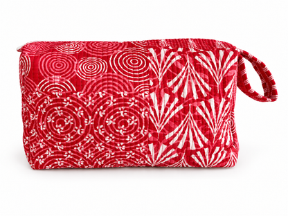 Red Cotton Quilted Hair Tool Travel Bag/Organiser Pouch