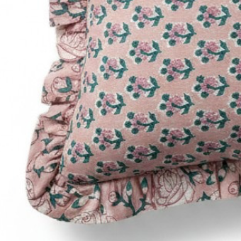 Pink Floral Ruffle Cushion Cover