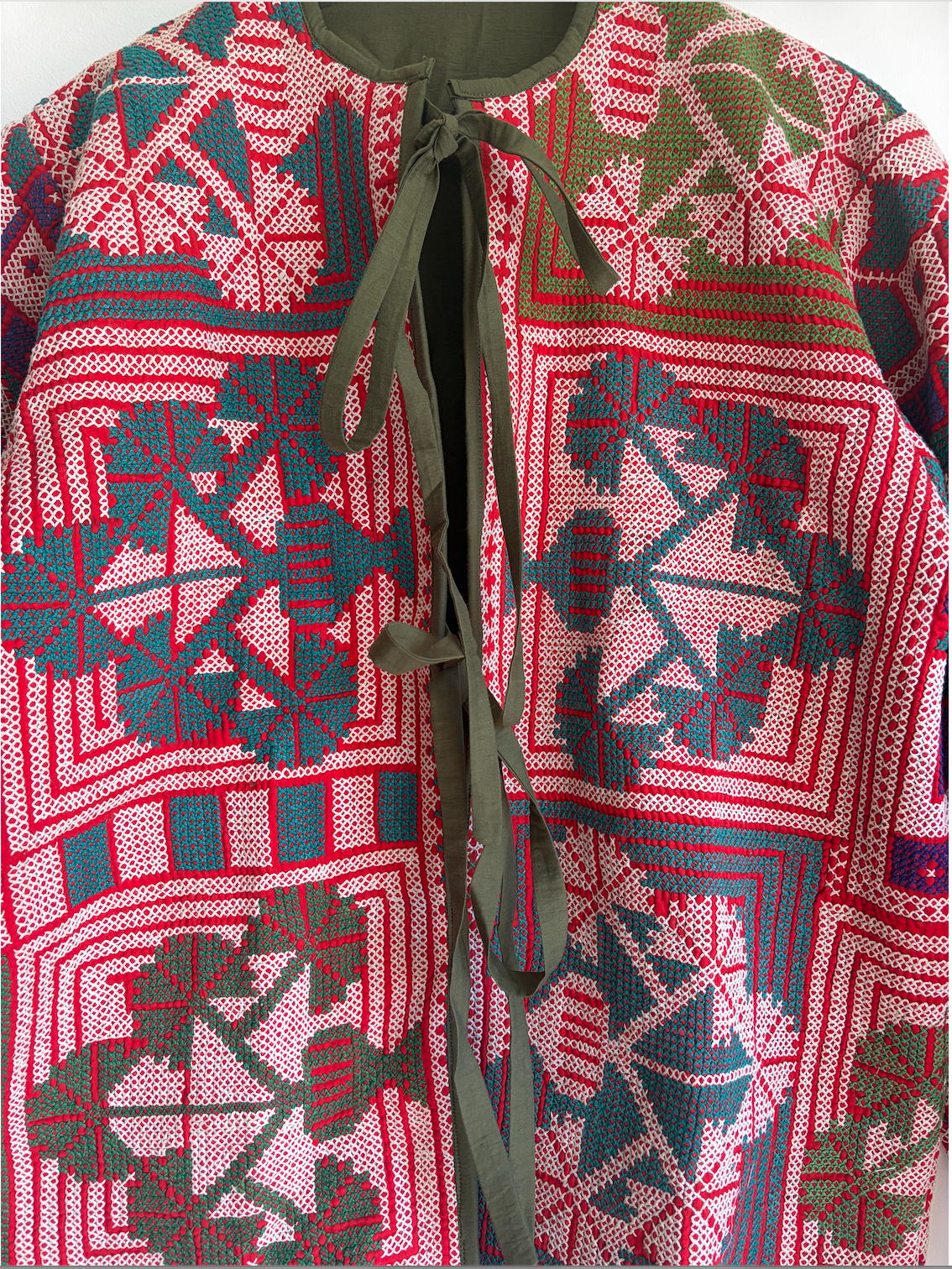 Vintage kantha fabric Jacket on a white background