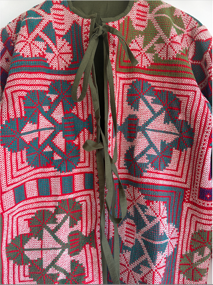 Vintage kantha fabric Jacket on a white background