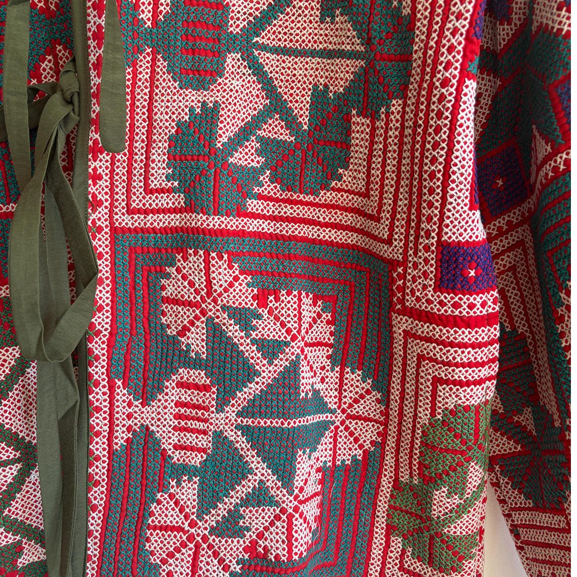 Vintage kantha fabric Jacket on a white background