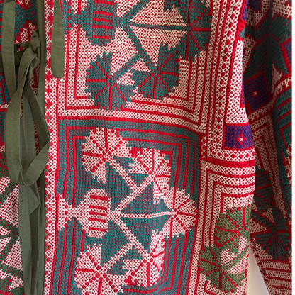 Vintage kantha fabric Jacket on a white background