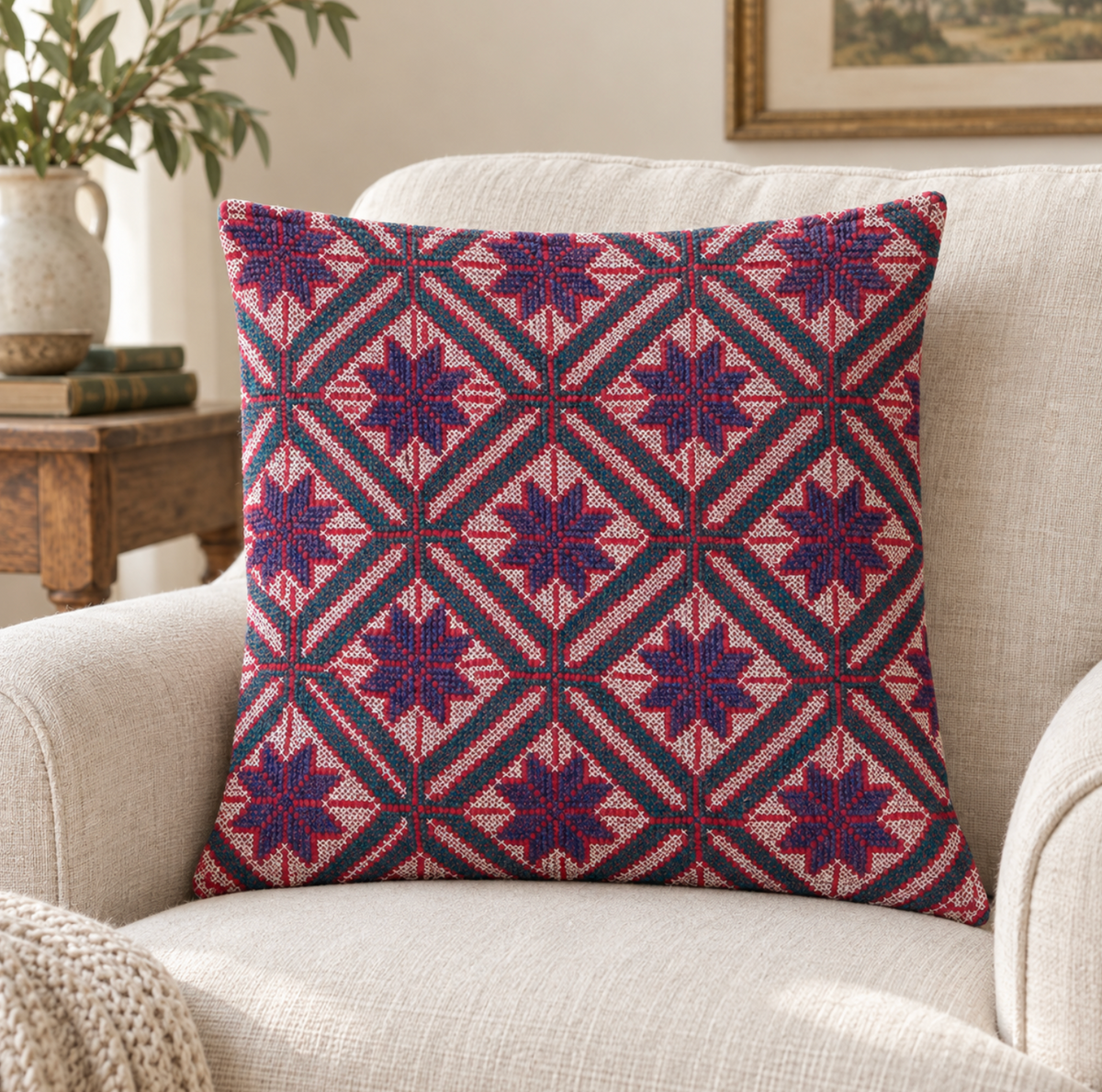 Vintage Kantha Embroidered Cushion Cover