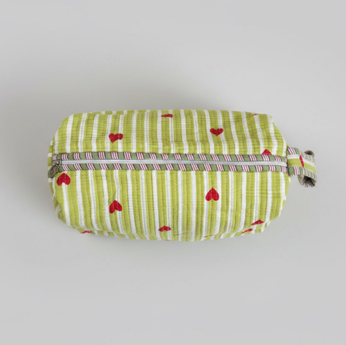Cotton Quilted Heart Print Wash Bag – Pink & White Stripe Toiletry Bag