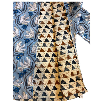 Jacket with geometric pattern and floral design on a white background
