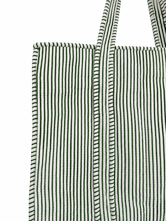 Cotton quilted striped tote bag