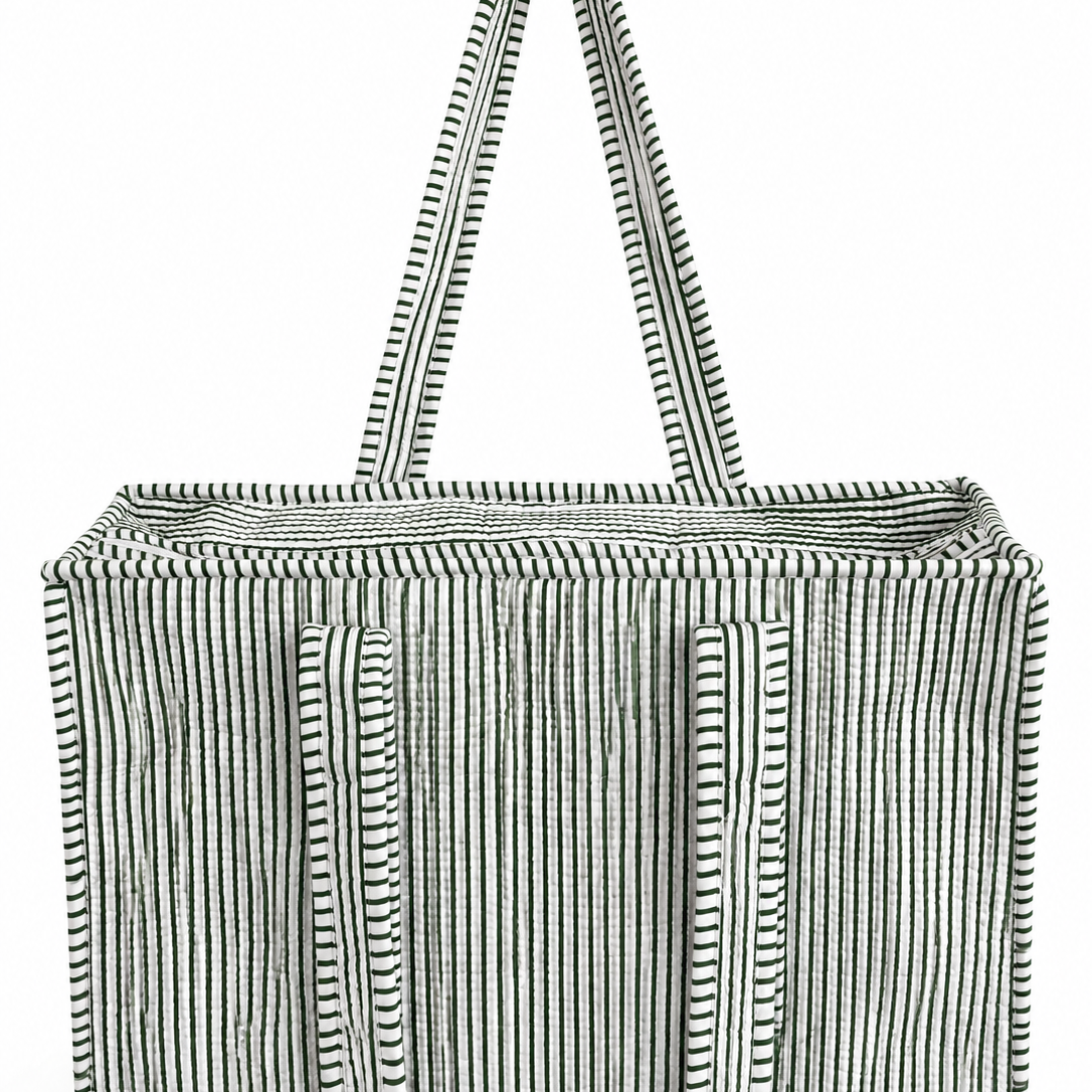 Cotton quilted striped tote bag