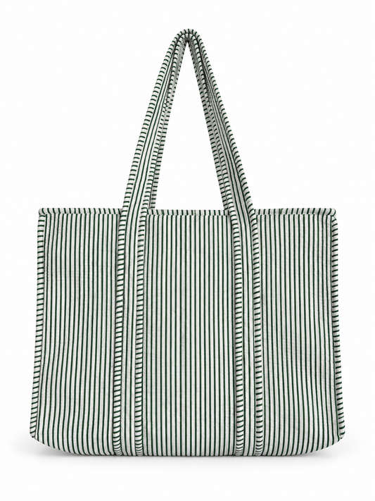 Cotton quilted striped tote bag